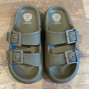 Brand new Vince Camuto cloud slides in olive green
